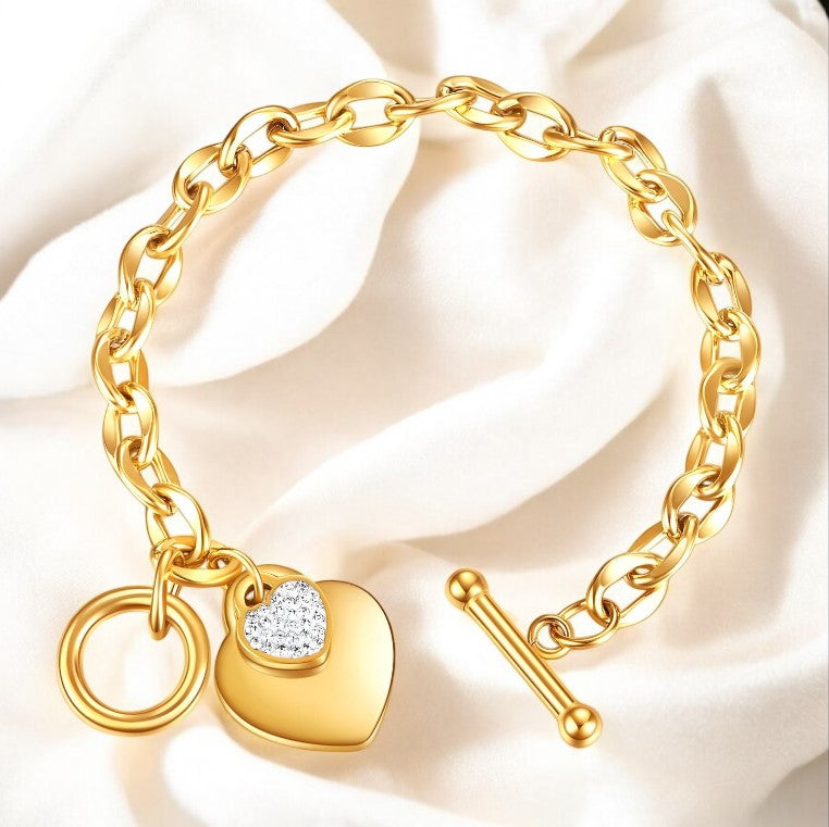 18K gold plated Stainless steel "Hearts" bracelet - zemarajewelry