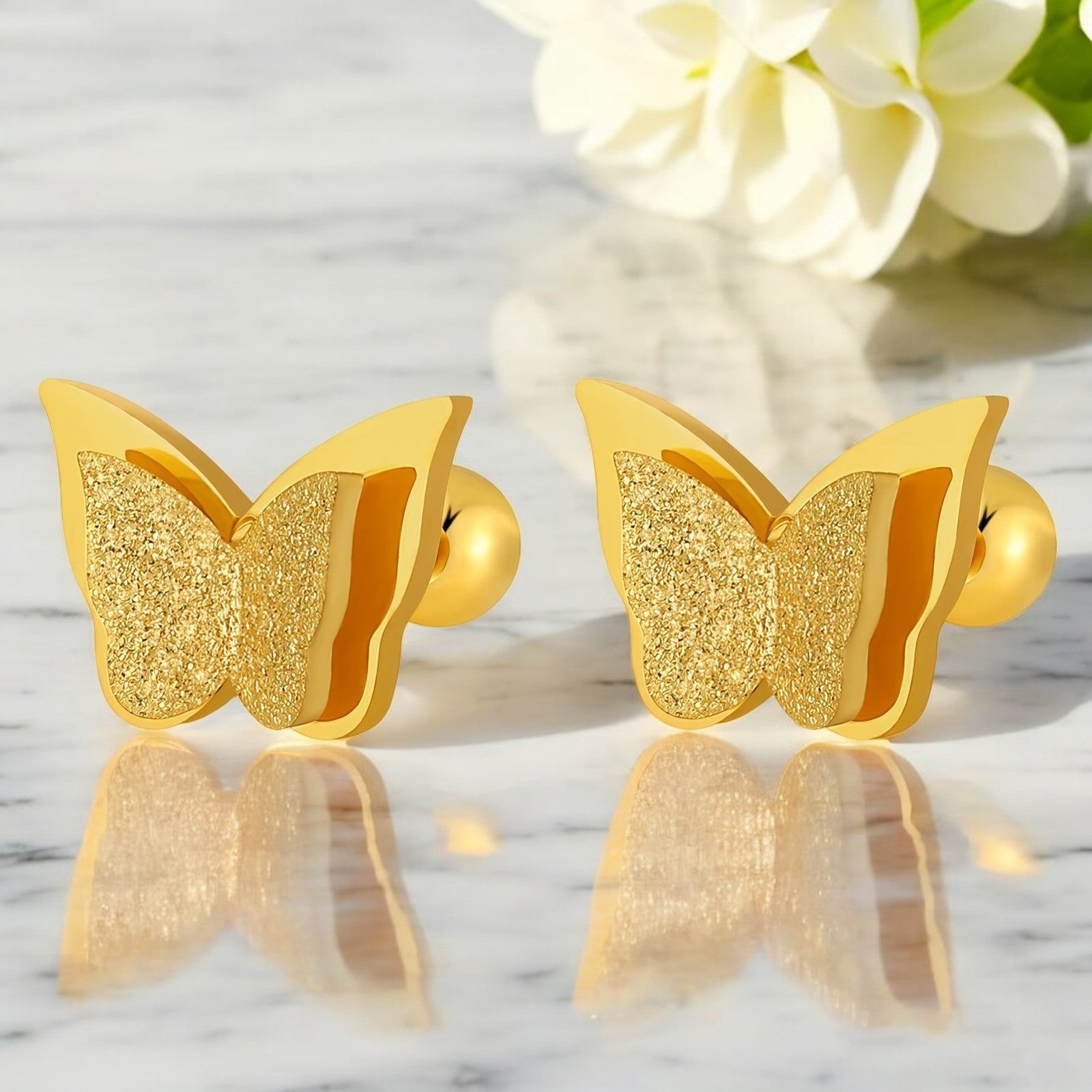 18K gold plated Stainless steel "butterflies" earrings - zemarajewelry