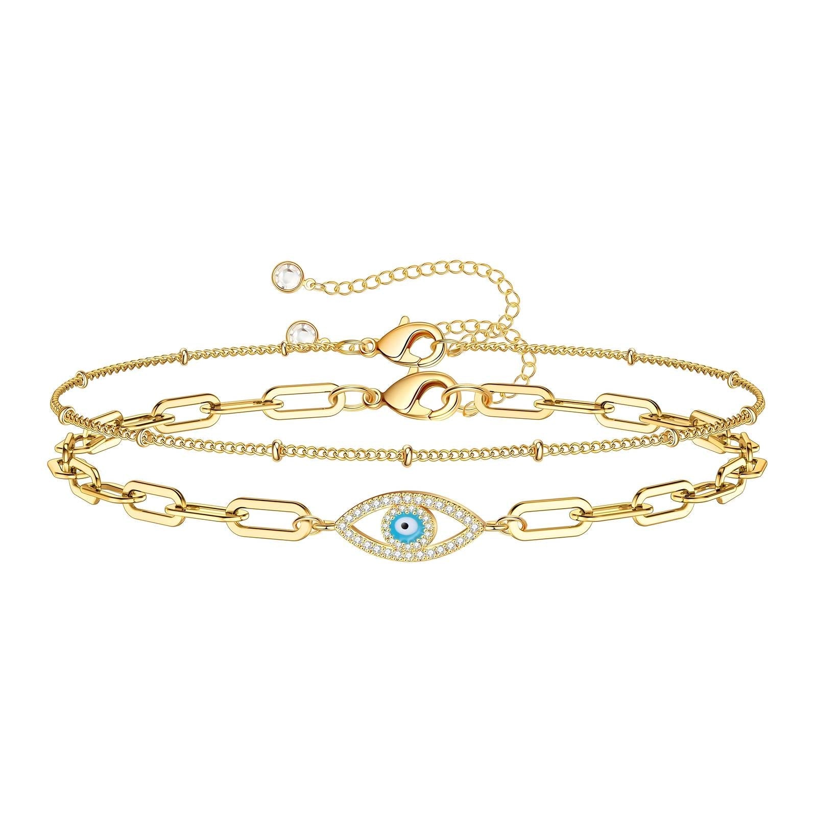 18K gold plated Stainless steel "Evil Eye" bracelet - zemarajewelry