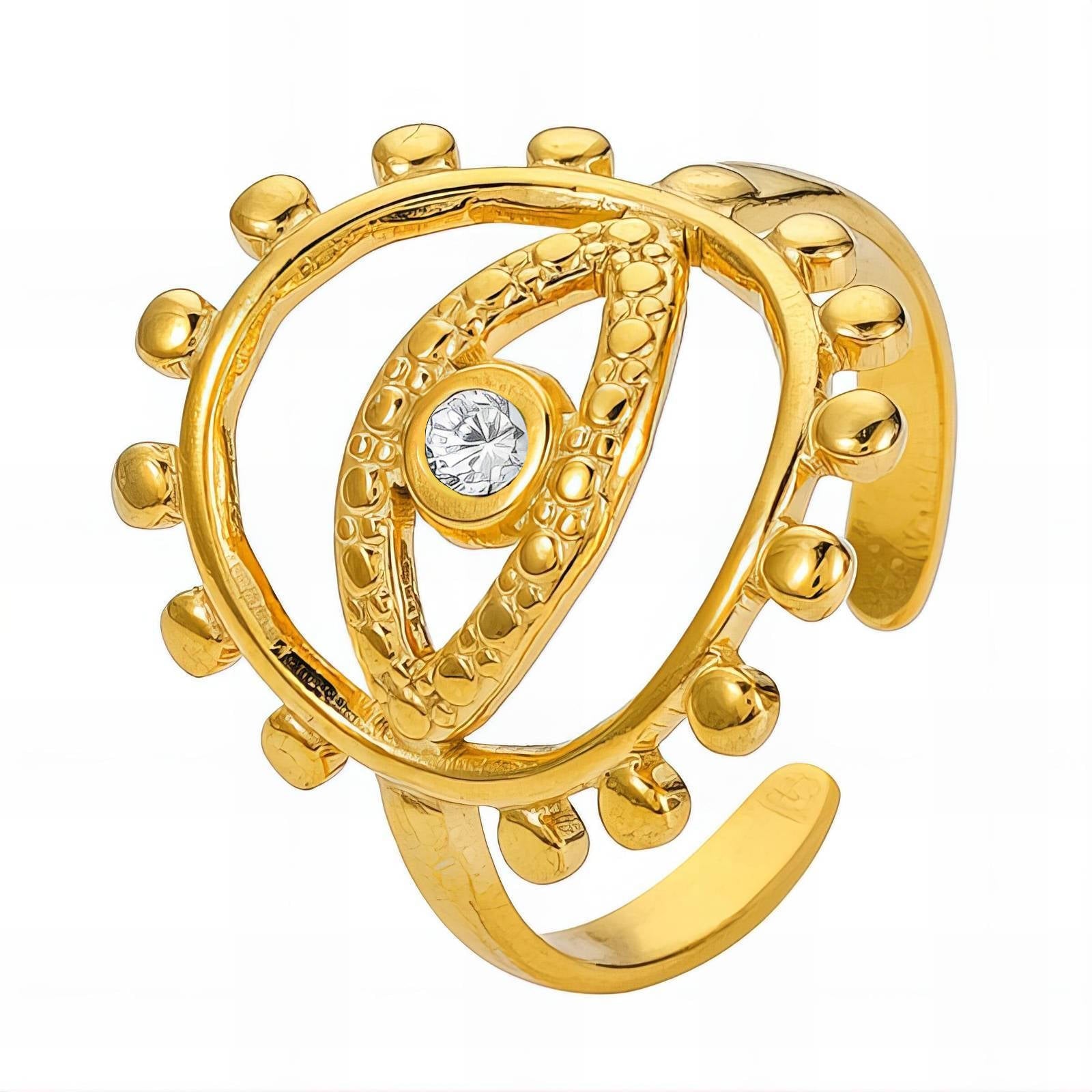 18K gold plated Stainless steel "Evil Eye" ring - zemarajewelry