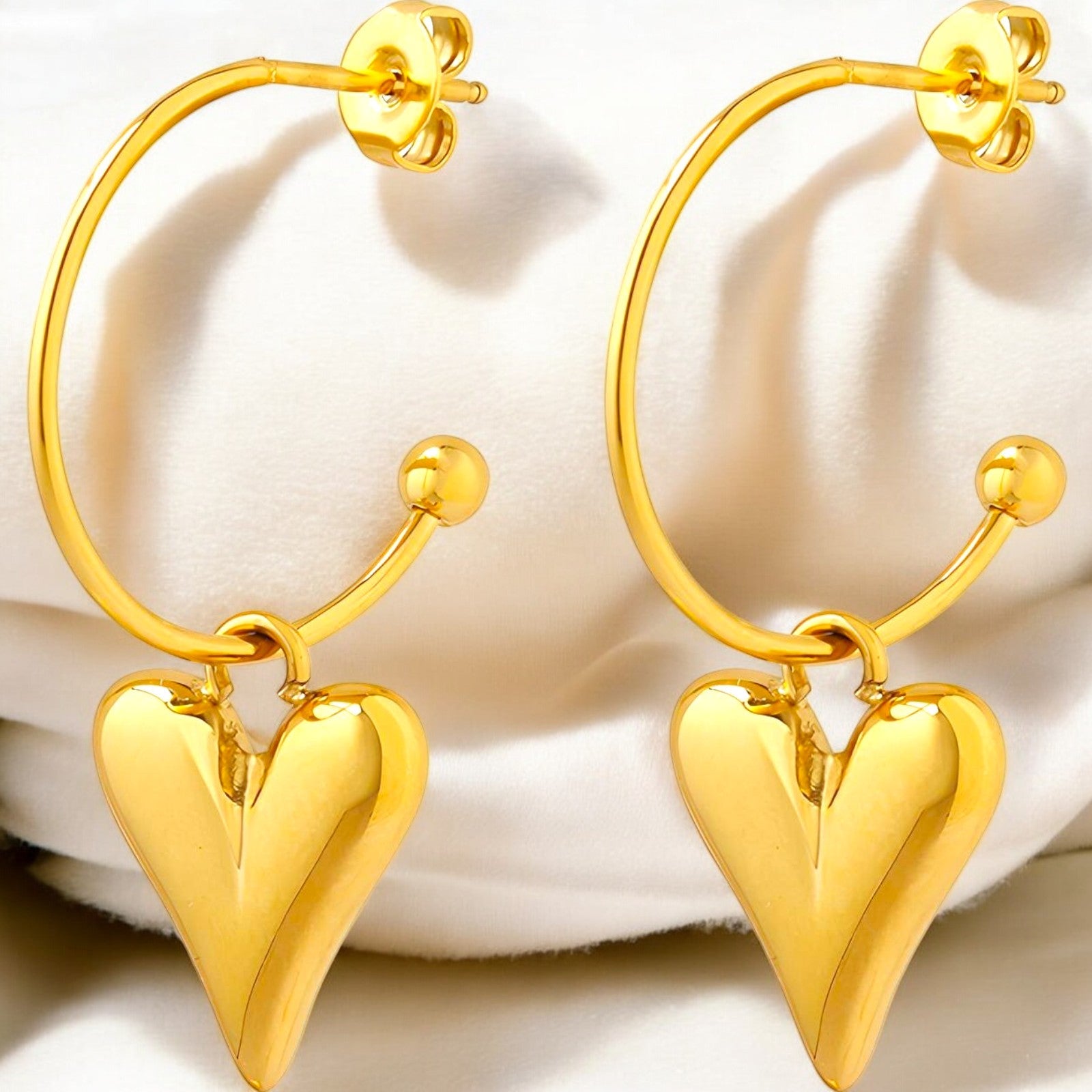 18K gold plated Stainless steel "Hearts" earrings - zemarajewelry