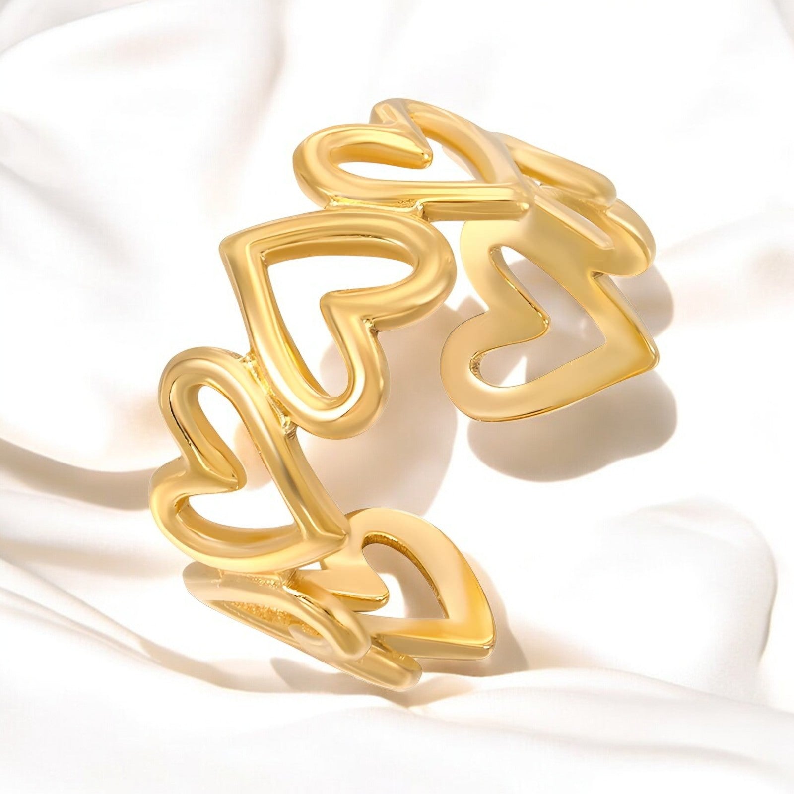 18K gold plated Stainless steel "Hearts" ring - zemarajewelry