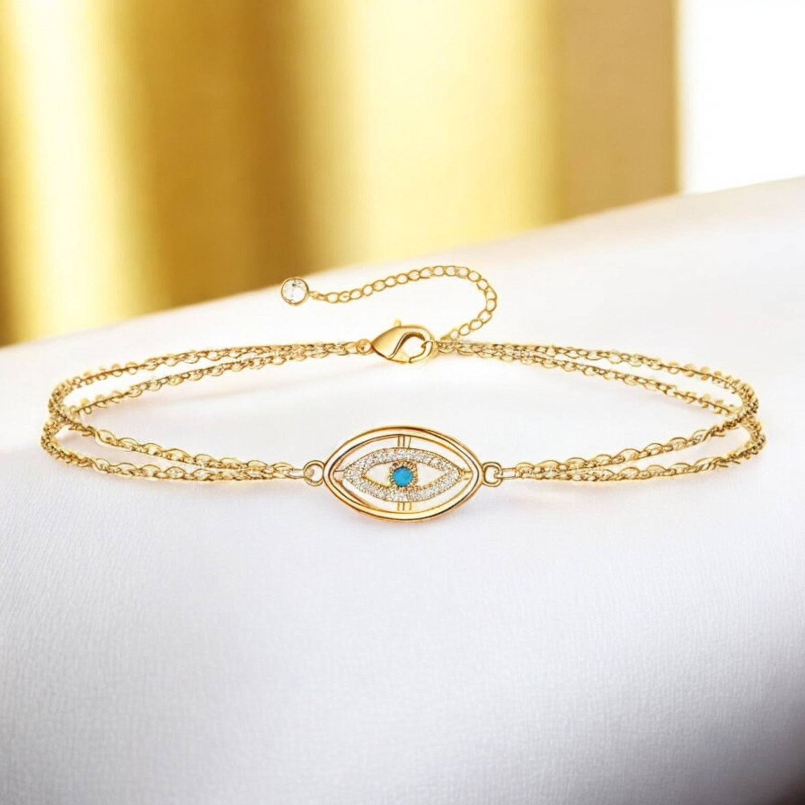 18K gold plated Stainless steel "Evil Eye" bracelet - zemarajewelry