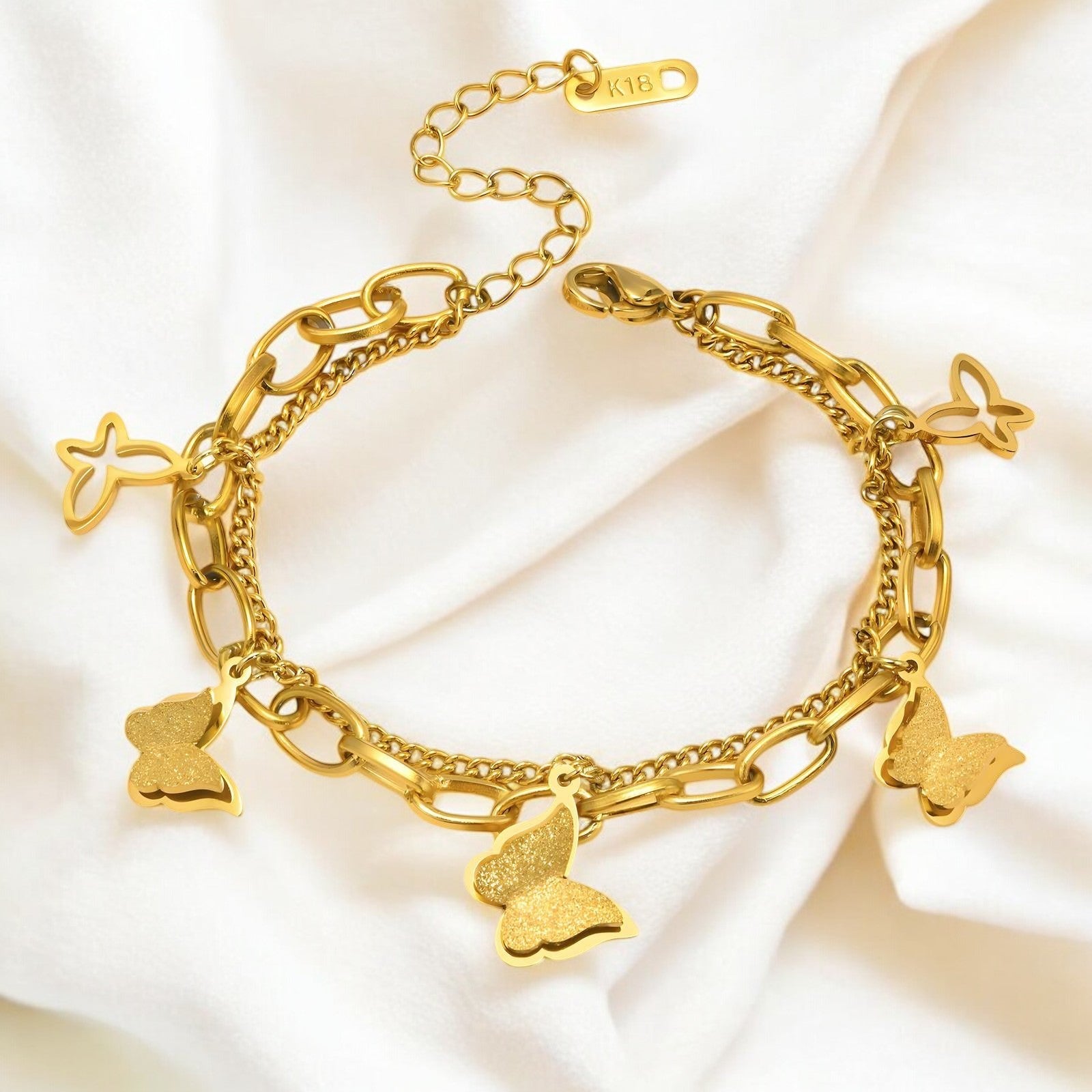 18K gold plated Stainless steel "Butterflies" bracelet - zemarajewelry