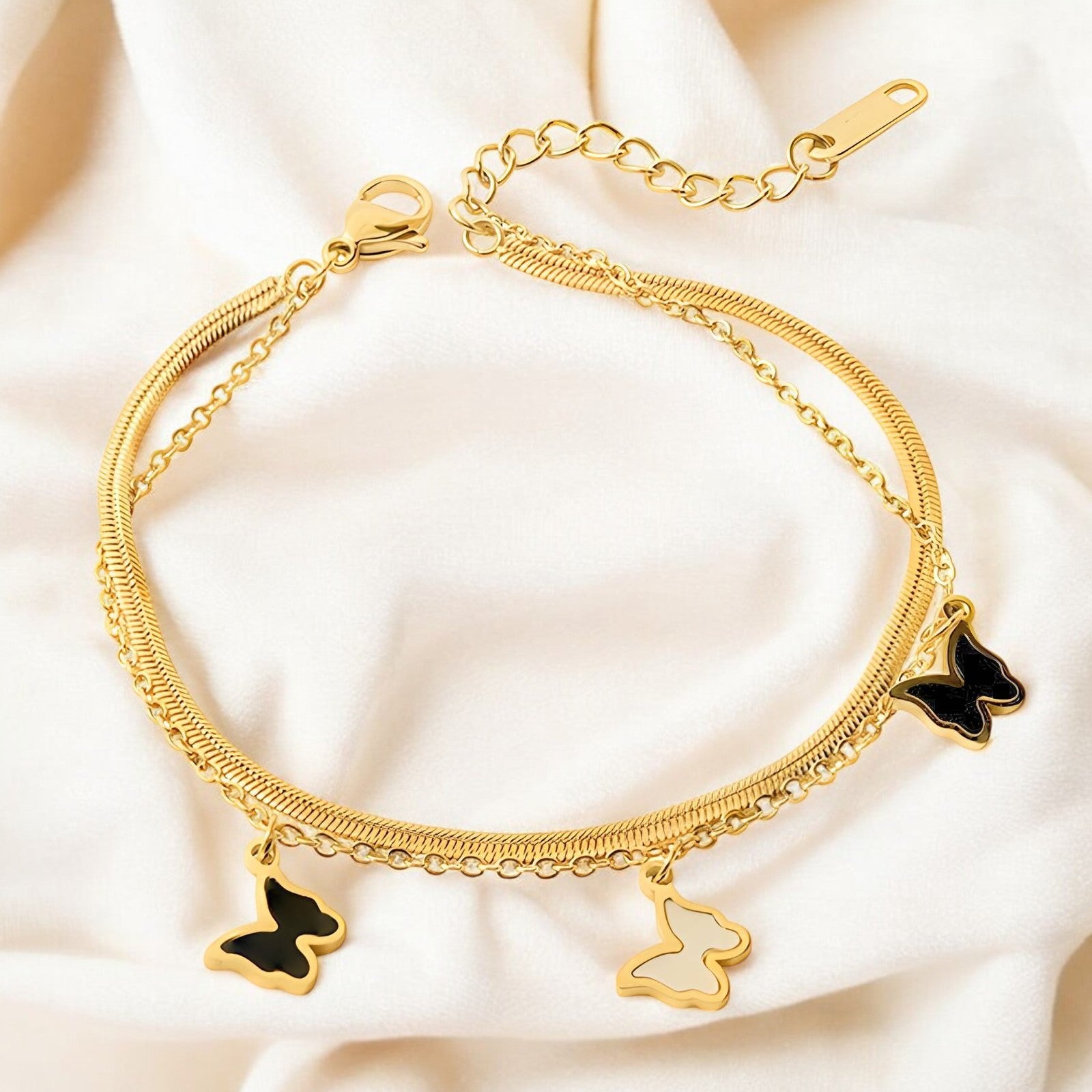 18K gold plated Stainless steel "Butterflies" bracelet - zemarajewelry