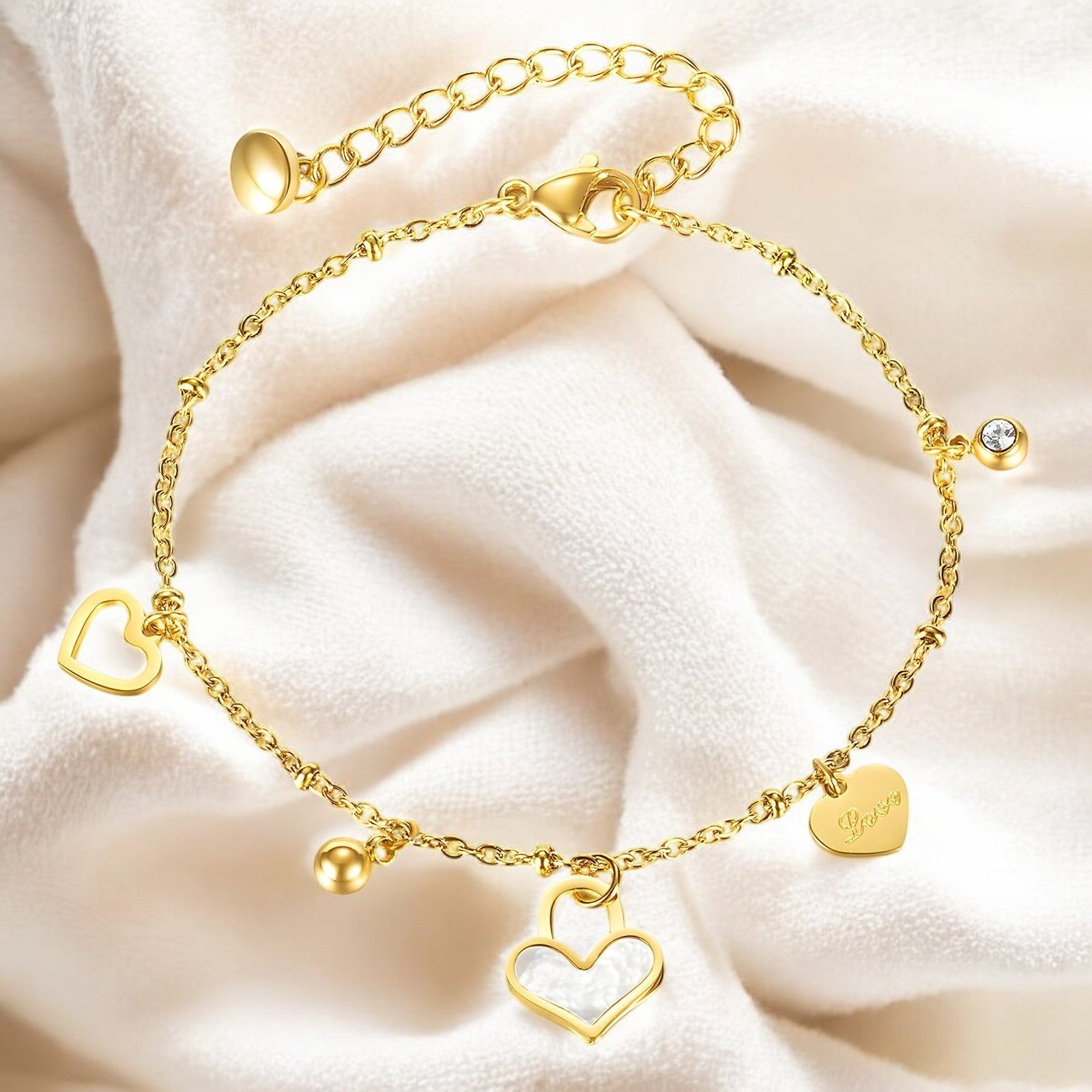18K gold plated Stainless steel "Hearts" bracelet - zemarajewelry
