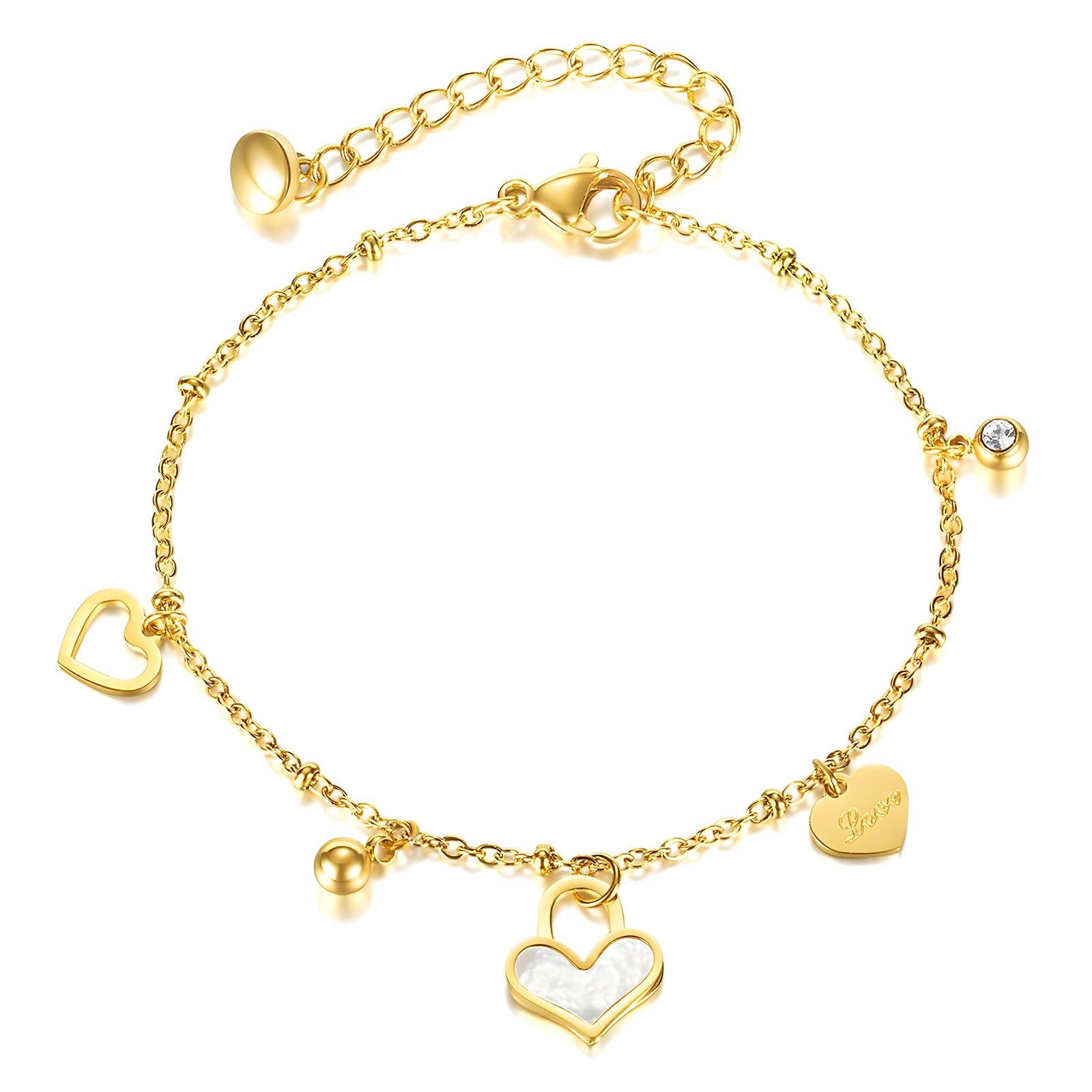 18K gold plated Stainless steel "Hearts" bracelet - zemarajewelry
