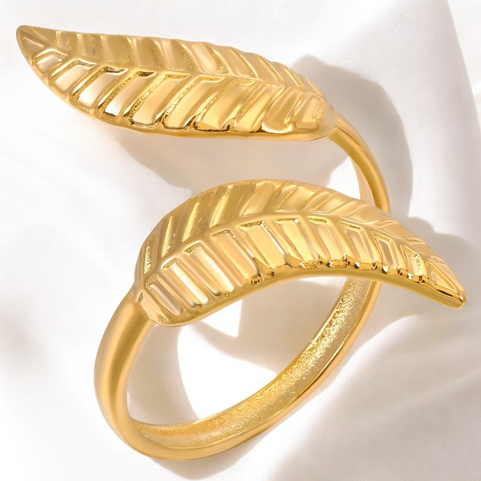 18K gold plated Stainless steel "Leafs" finger ring - zemarajewelry