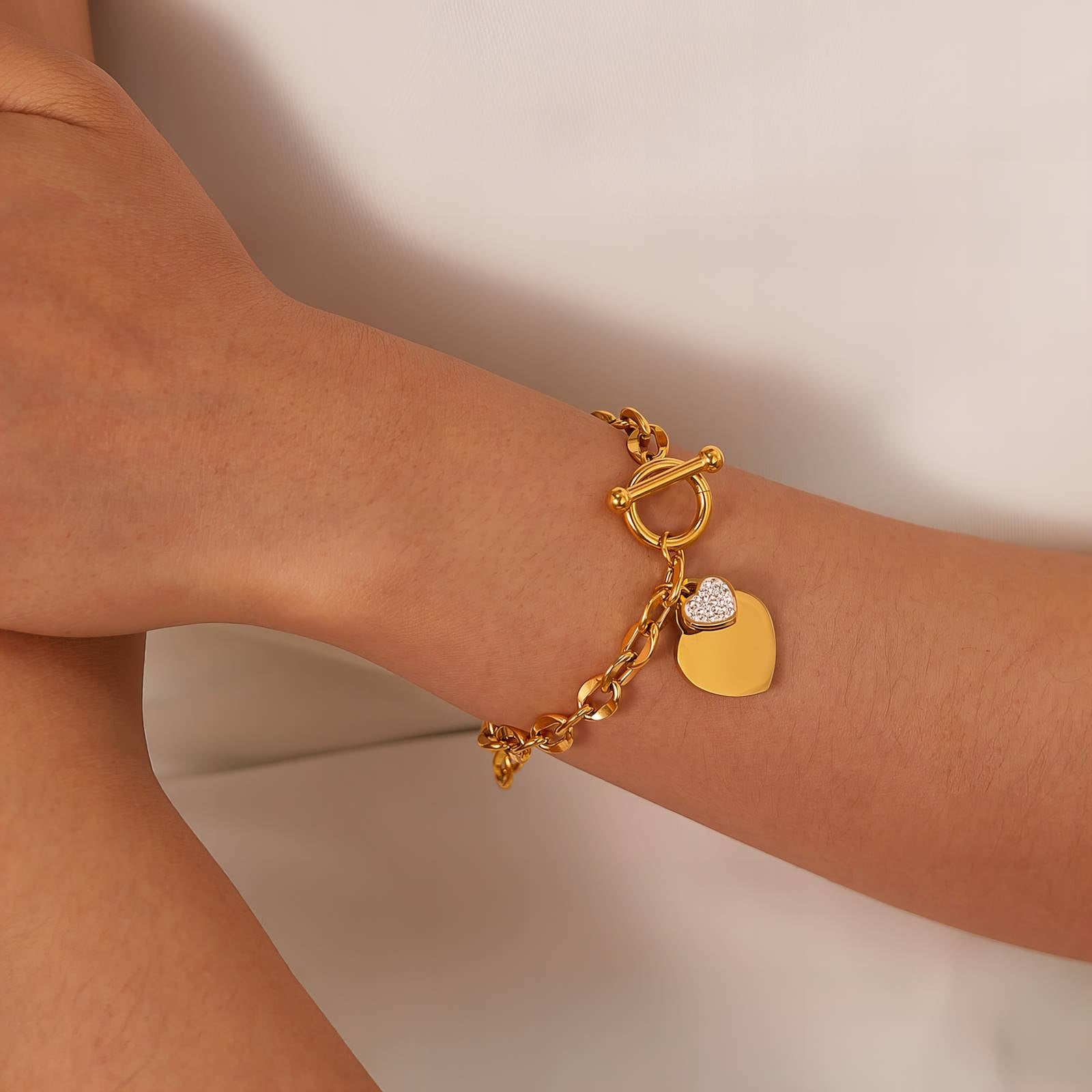 18K gold plated Stainless steel "Hearts" bracelet - zemarajewelry