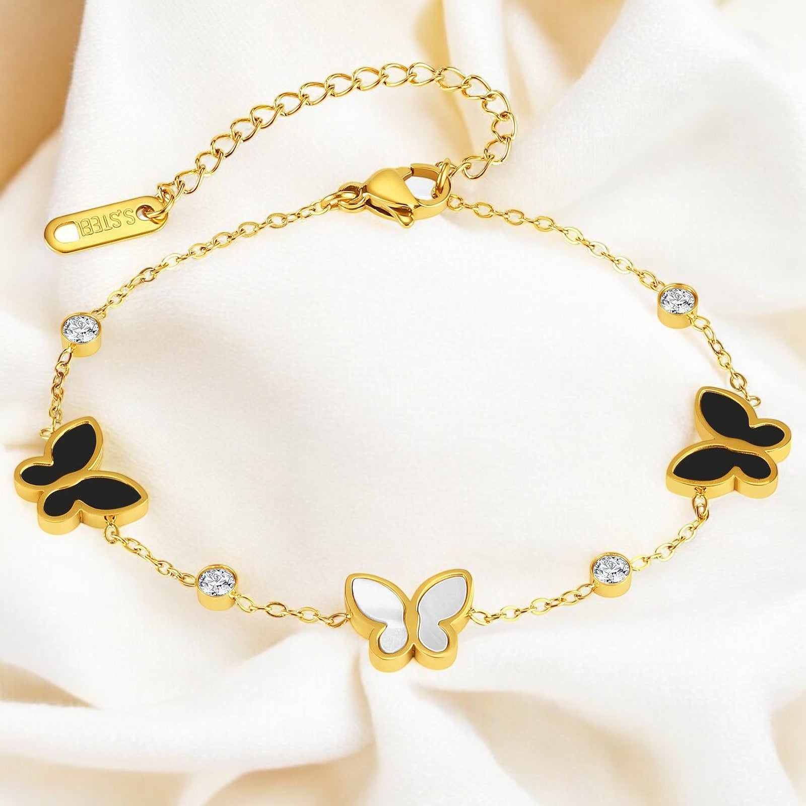 18K gold plated Stainless steel "Butterflies" bracelet - zemarajewelry