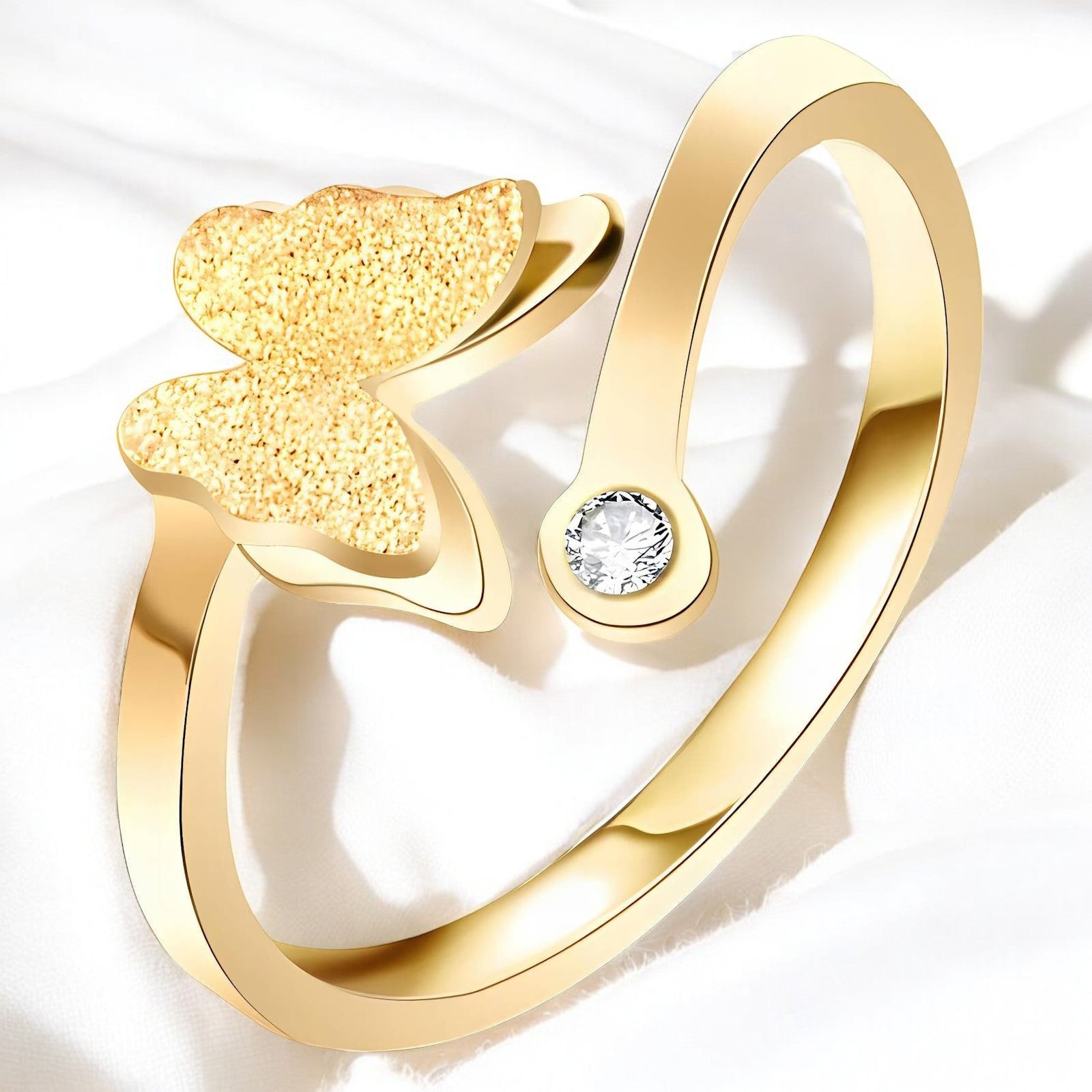 18K gold plated Stainless steel "Butterfly" finger ring - zemarajewelry