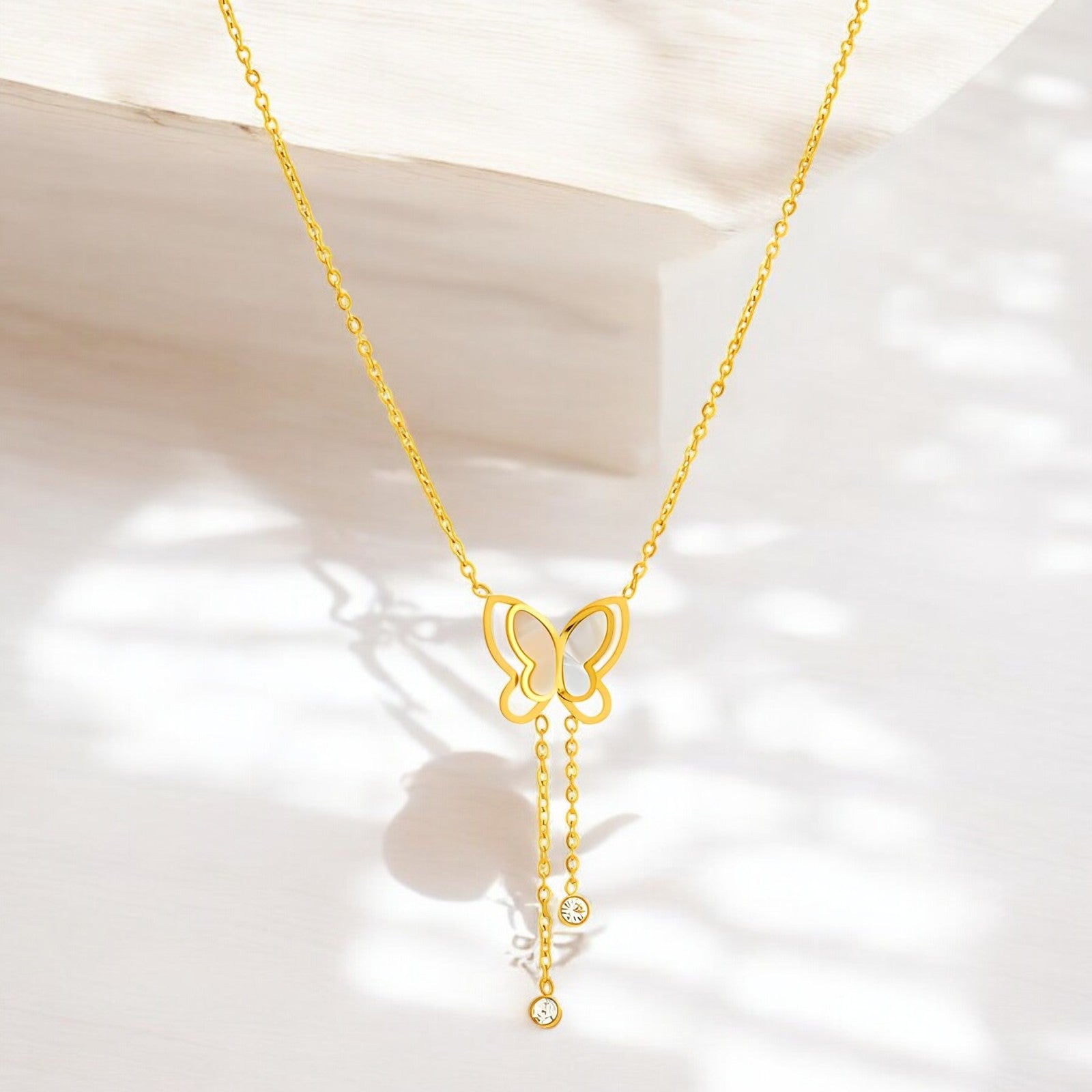 18K gold plated Stainless steel "Butterfly" necklace - zemarajewelry
