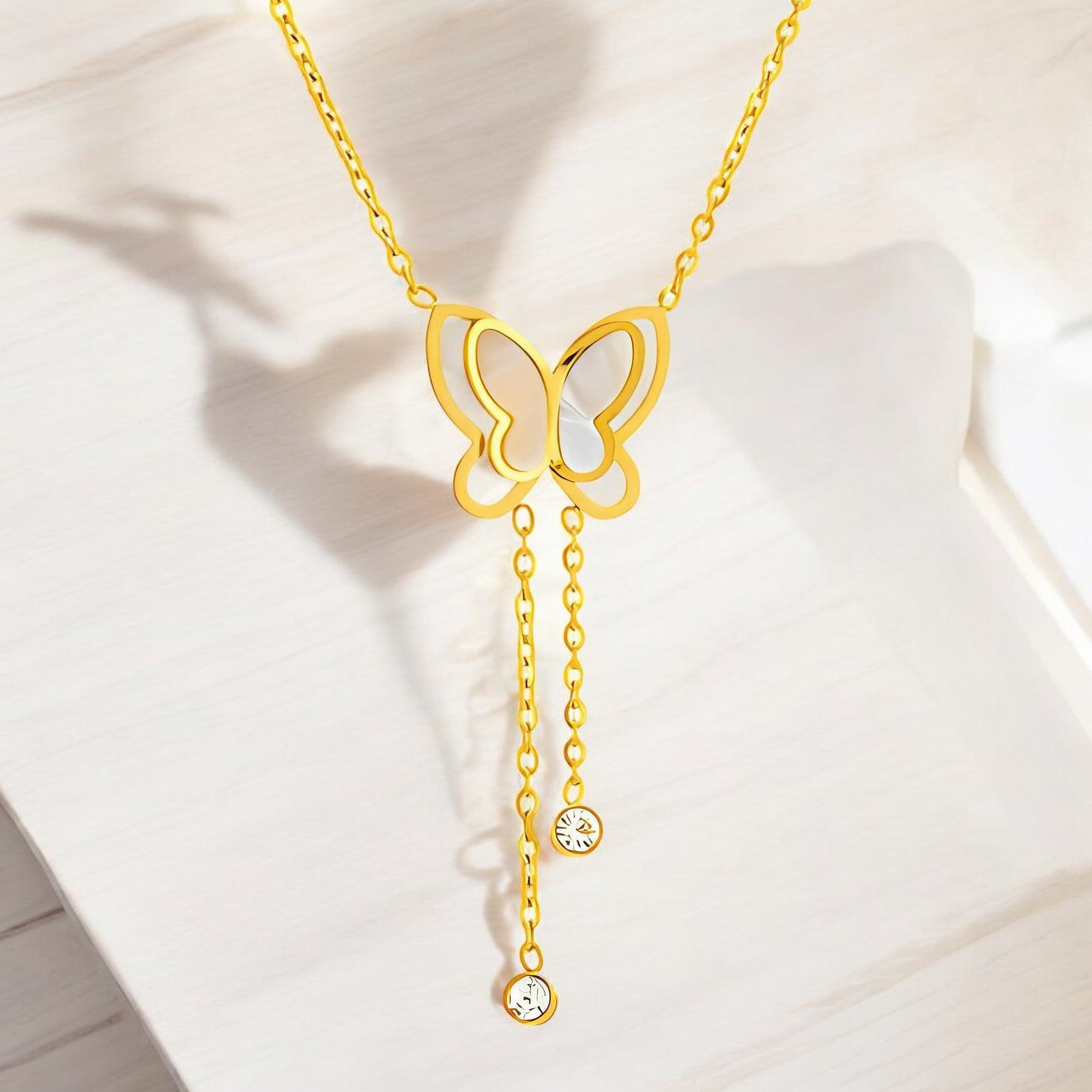 18K gold plated Stainless steel "Butterfly" necklace - zemarajewelry