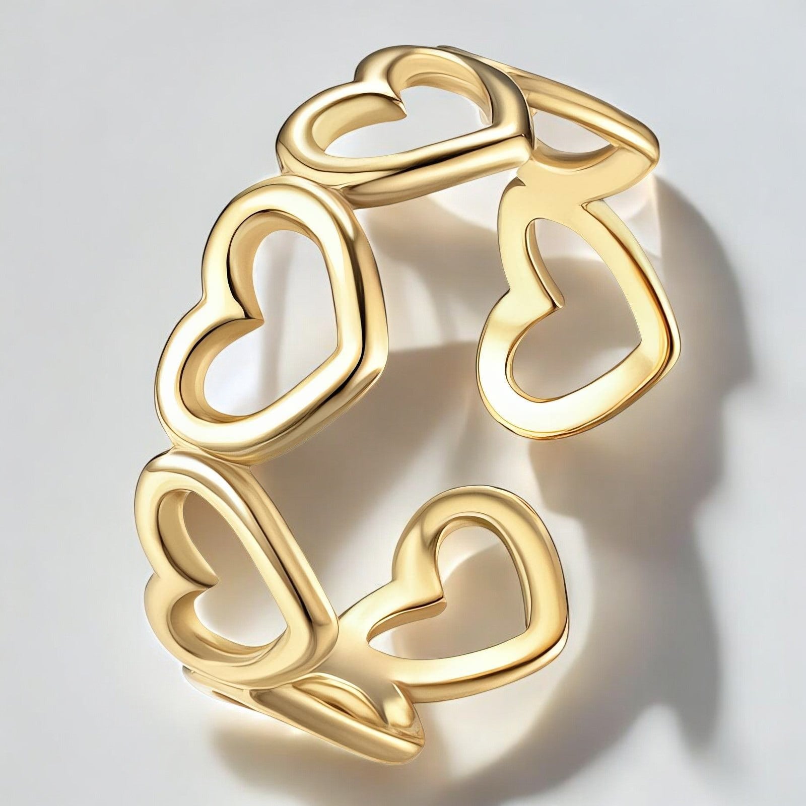 18K gold plated Stainless steel "Hearts" finger ring - zemarajewelry