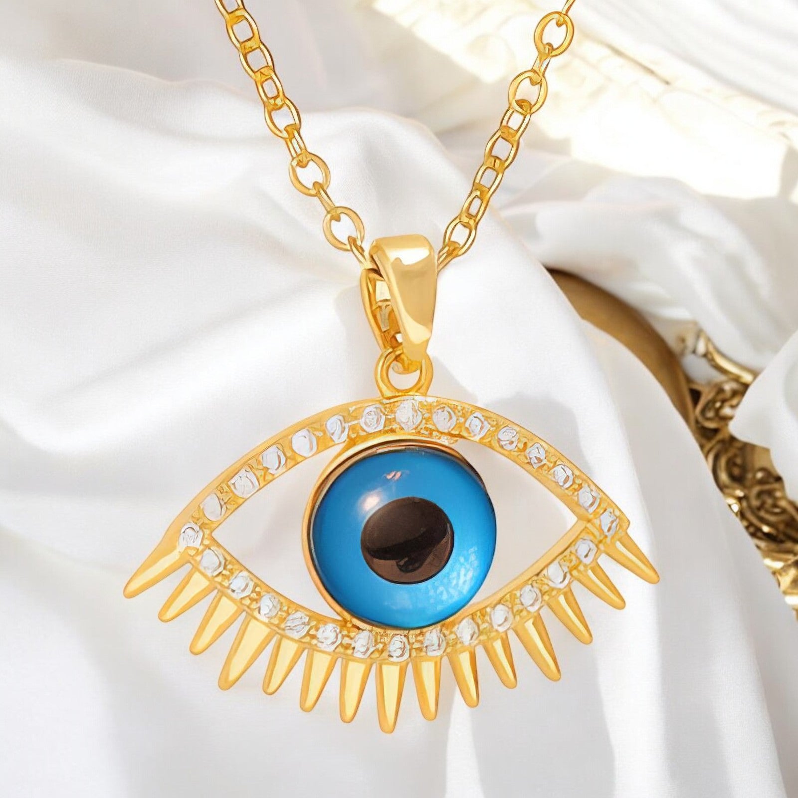 18K gold plated Stainless steel "Evil Eye" necklace - zemarajewelry