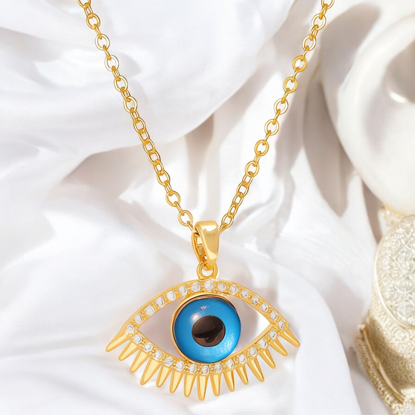 18K gold plated Stainless steel "Evil Eye" necklace - zemarajewelry