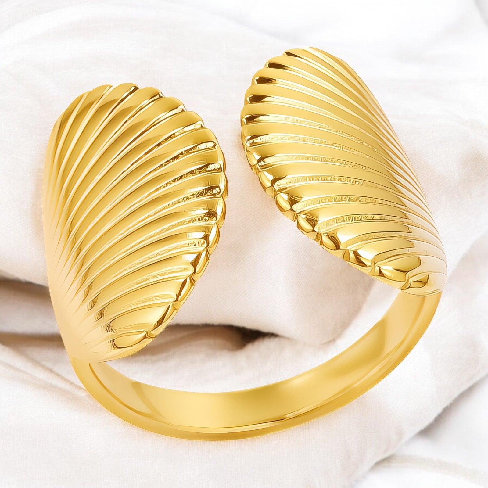 18K gold plated Stainless steel "Shells" finger ring - zemarajewelry