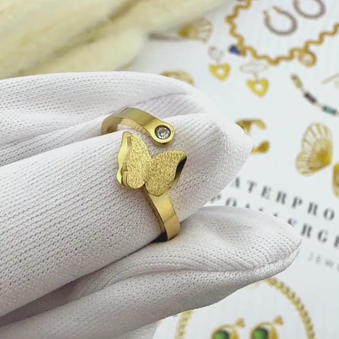 18K gold plated Stainless steel "Butterfly" finger ring