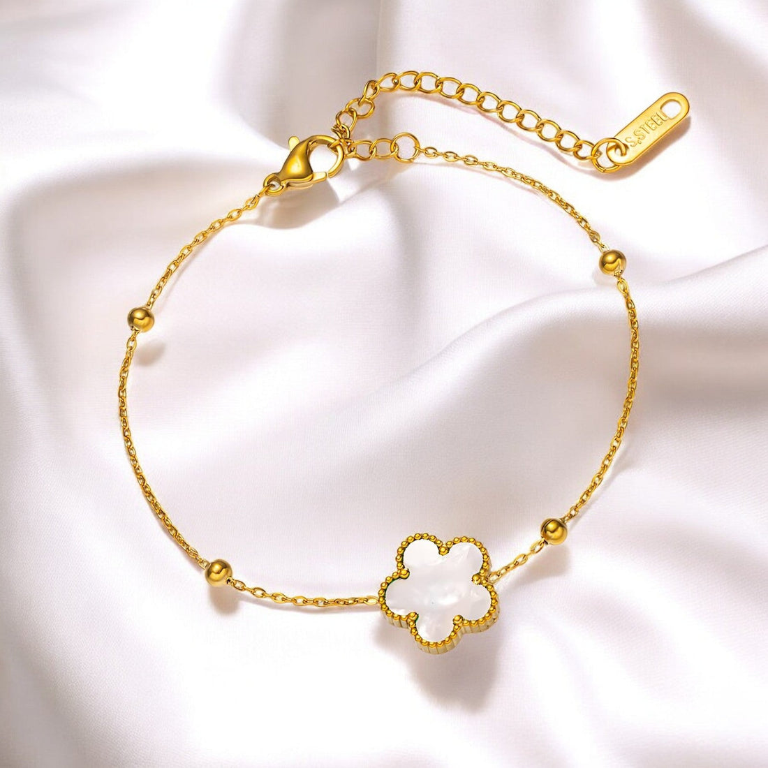 18K Gold - Plated Flower Bracelet - zemarajewelry