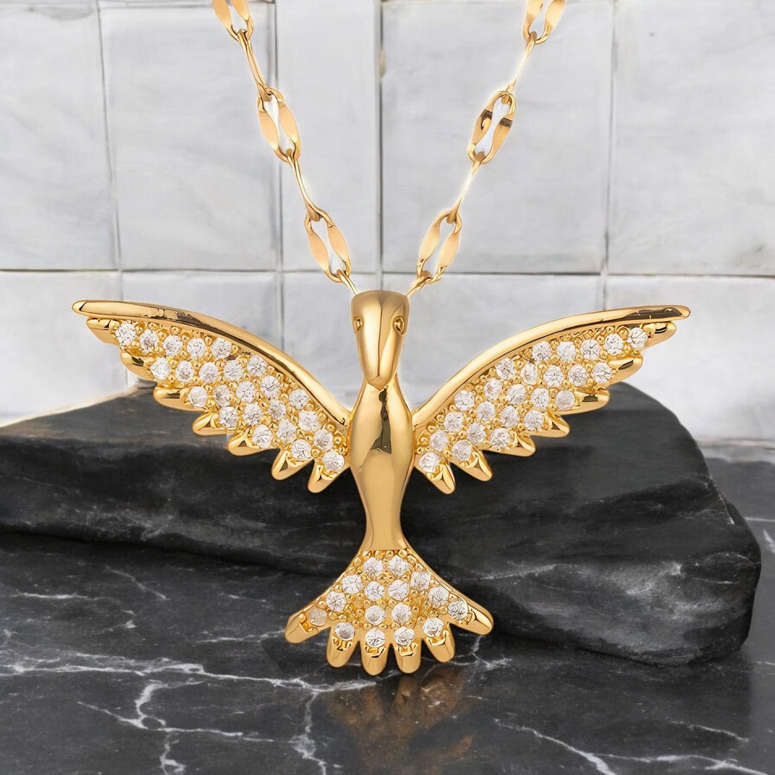 18K Gold - Plated Stainless Steel Bird Necklace - zemarajewelry