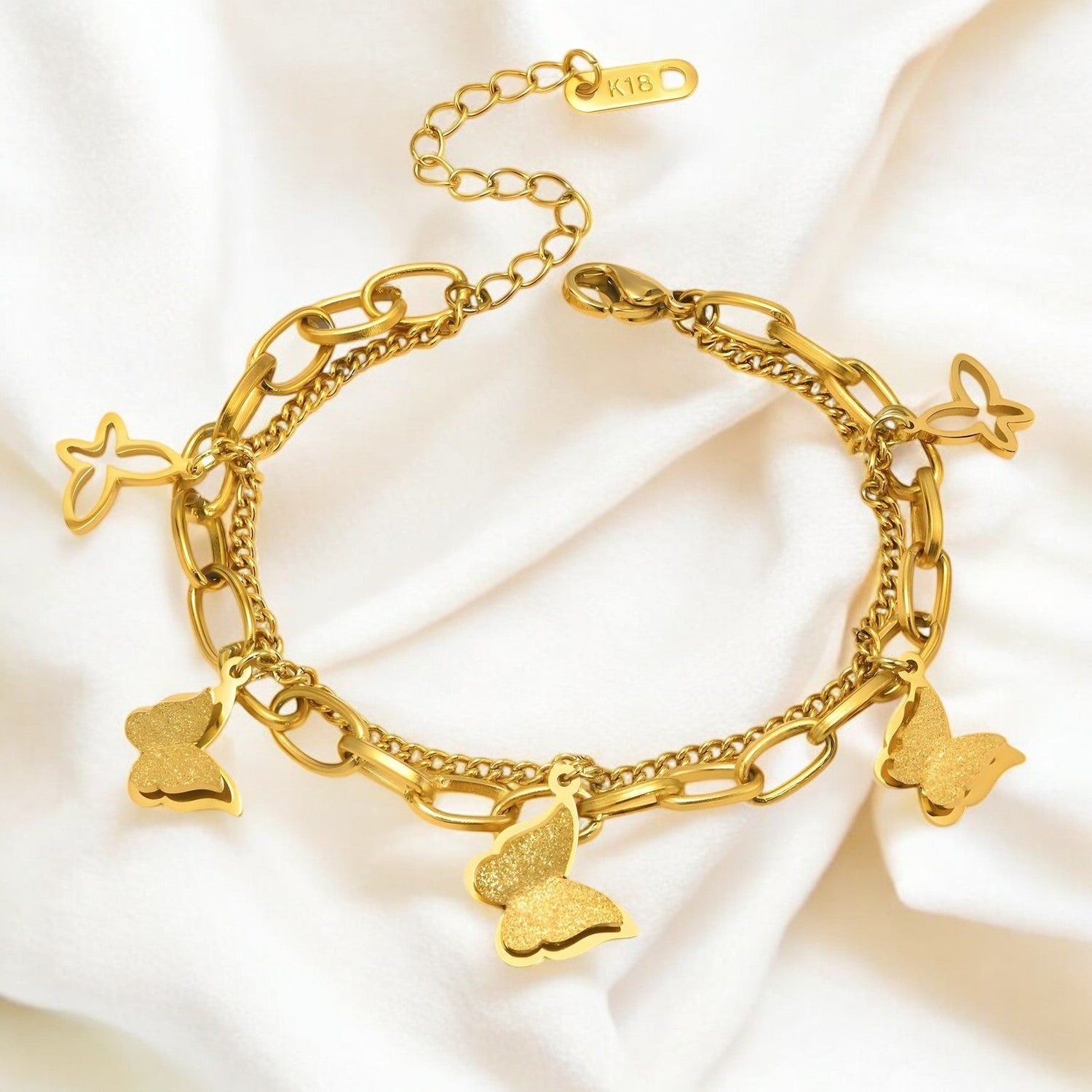 18K gold plated Stainless steel "Butterflies" bracelet - zemarajewelry