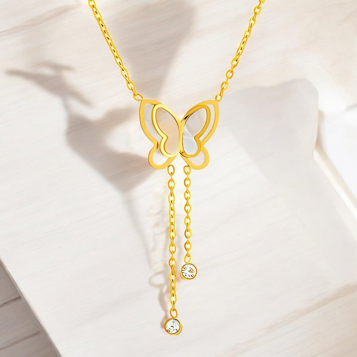 18K gold plated Stainless steel "Butterfly" necklace - zemarajewelry