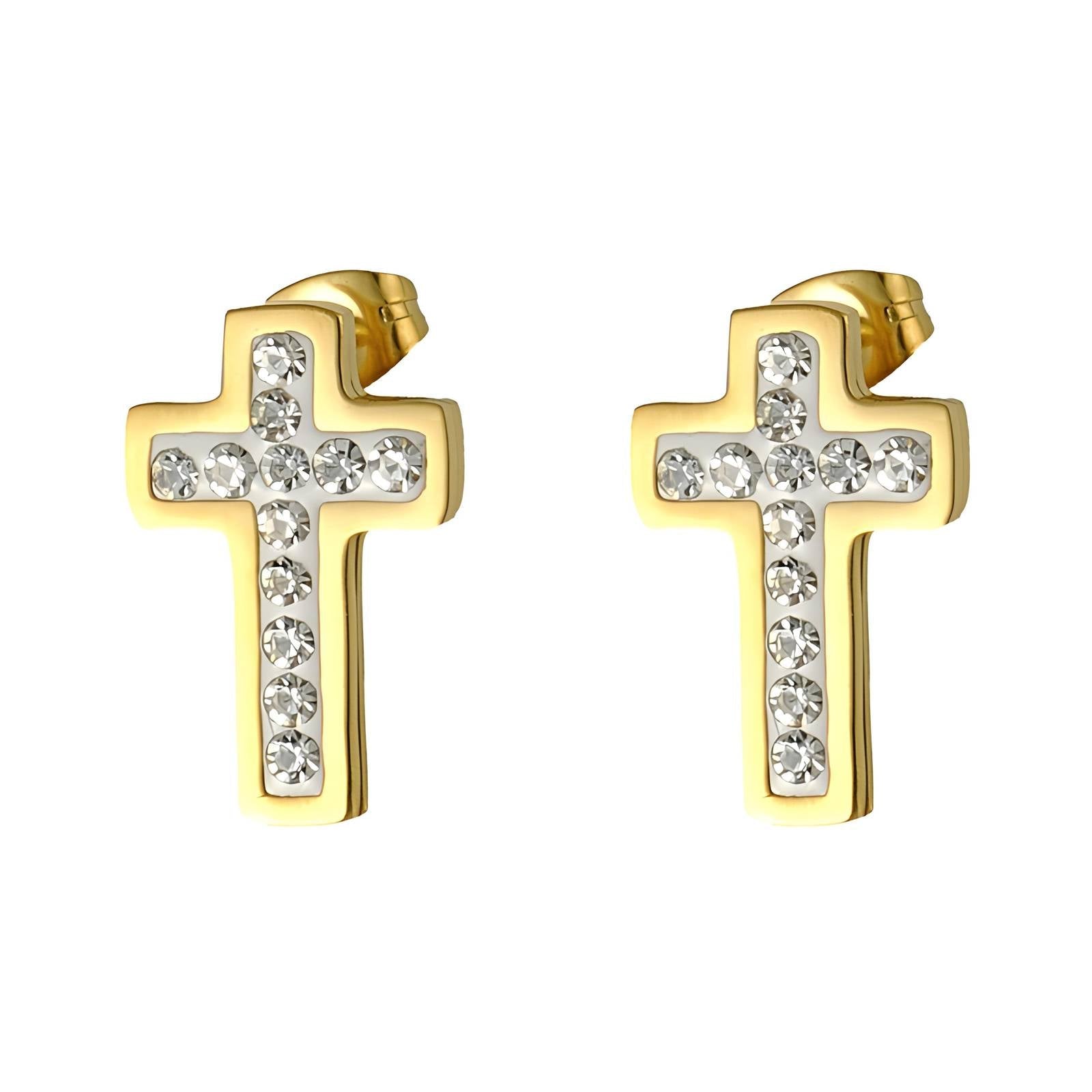 18K gold plated Stainless steel "Crosses" earrings - zemarajewelry