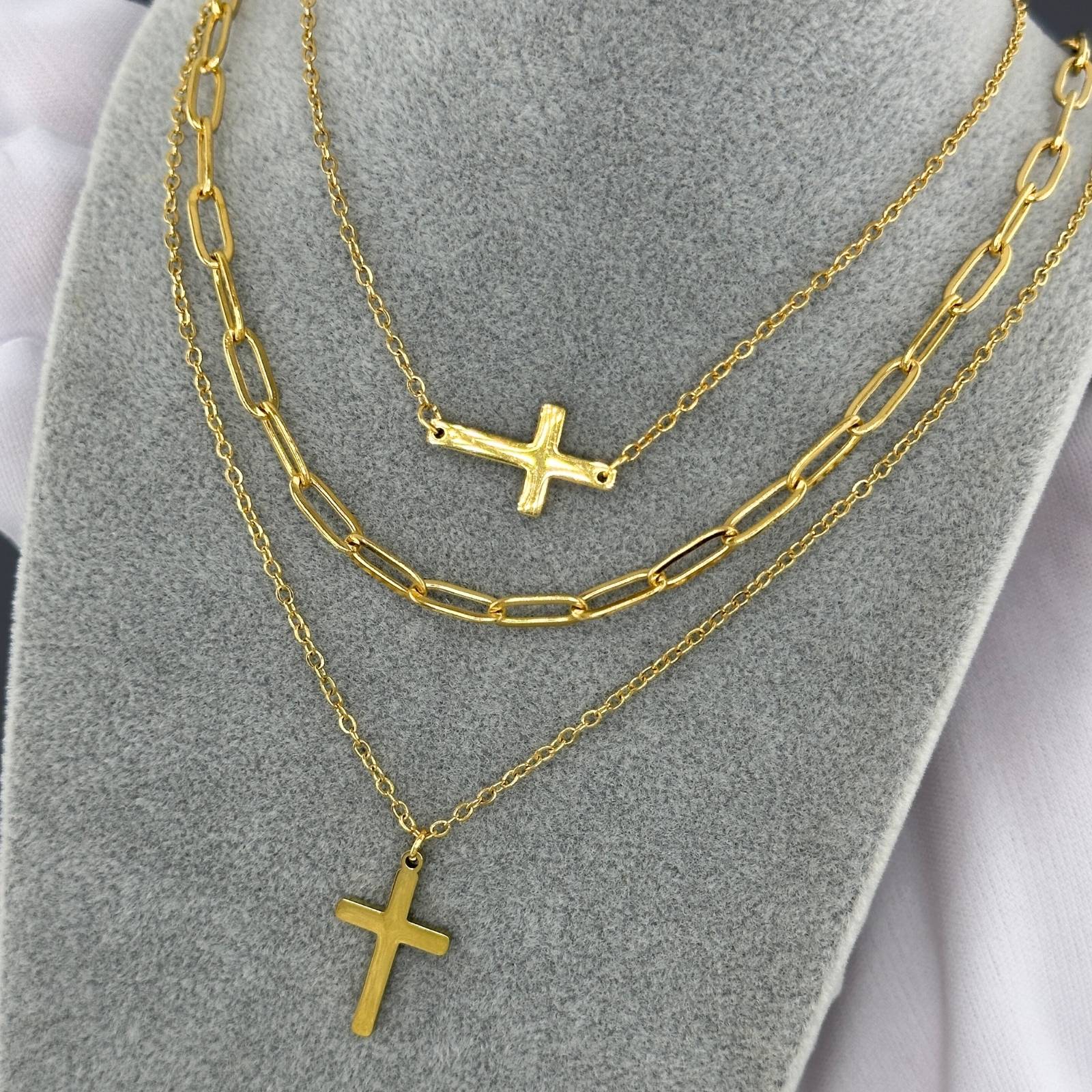 18K gold plated Stainless steel "Crosses" necklace, Intensity - zemarajewelry