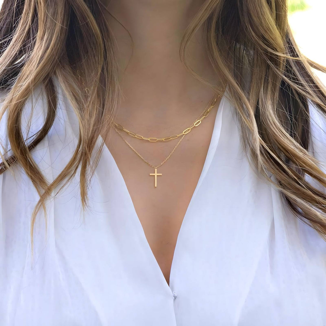 18K gold plated Stainless steel "Crosses" necklace, Intensity - zemarajewelry