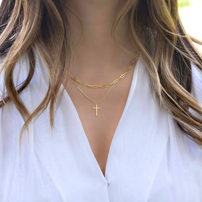18K gold plated Stainless steel "Crosses" necklace, Intensity - zemarajewelry