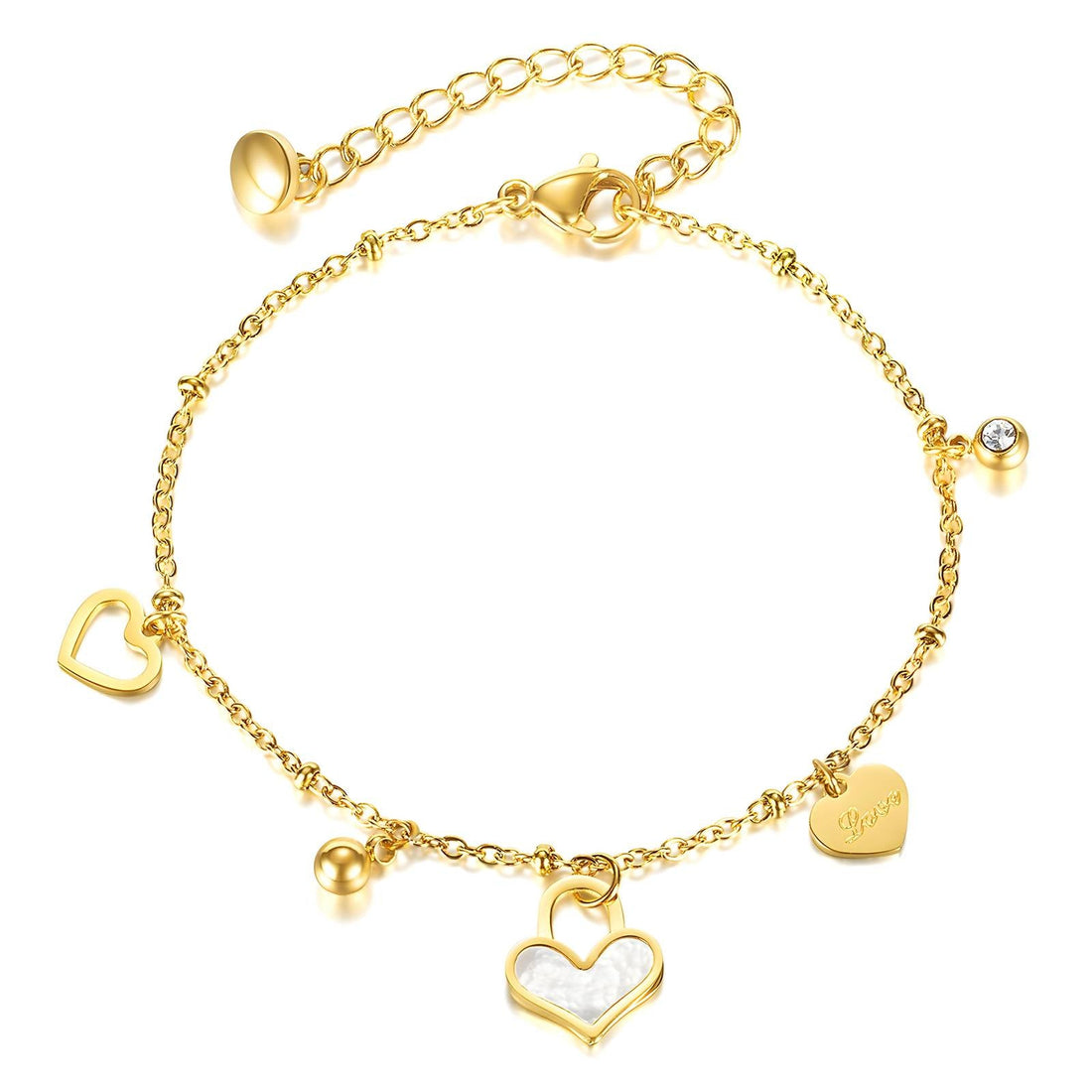 18K gold plated Stainless steel "Hearts" bracelet - zemarajewelry