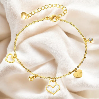 18K gold plated Stainless steel "Hearts" bracelet - zemarajewelry