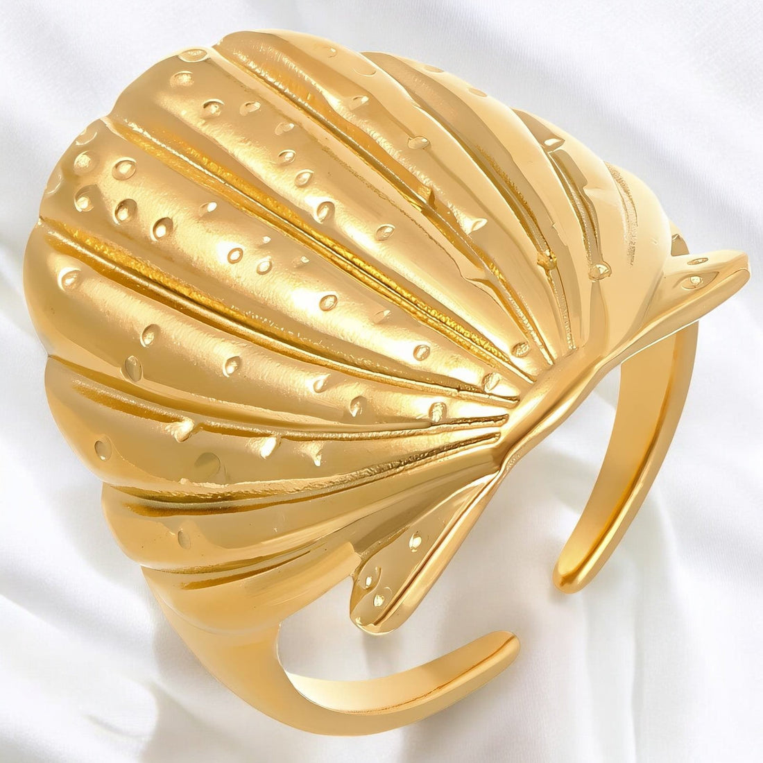 18K gold plated Stainless steel "Shell" finger ring - zemarajewelry
