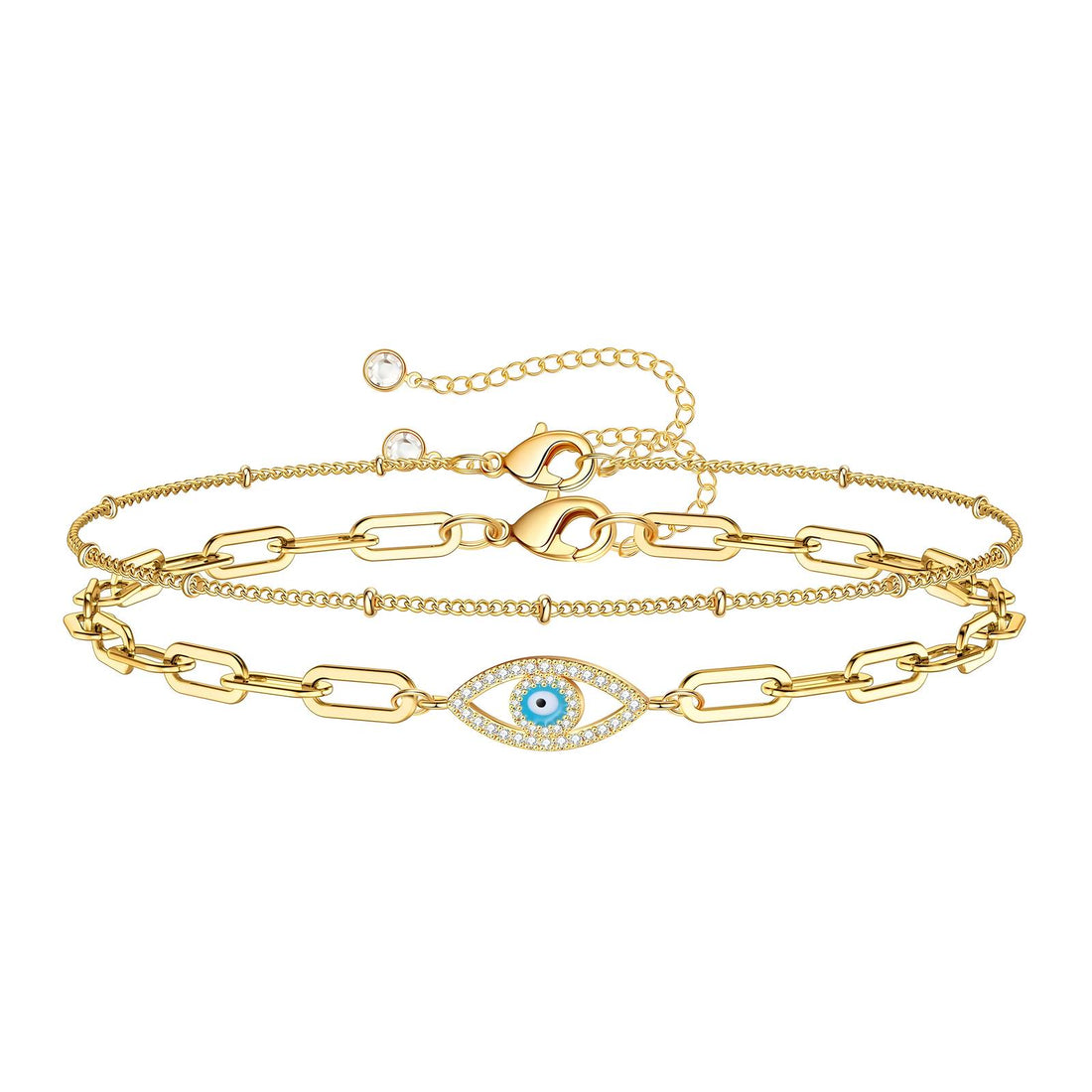 18K gold plated Stainless steel &quot;Evil Eye&quot; bracelet, Intensity - zemarajewelry