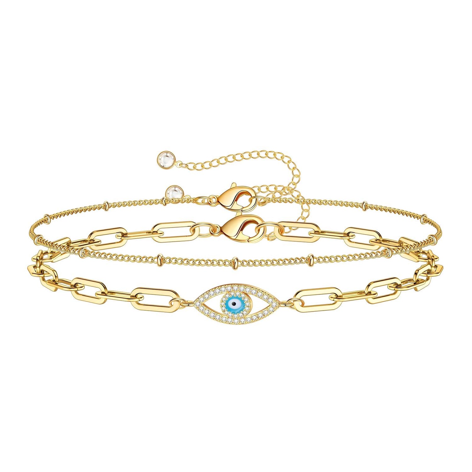 18K gold plated Stainless steel &quot;Evil Eye&quot; bracelet, Intensity - zemarajewelry