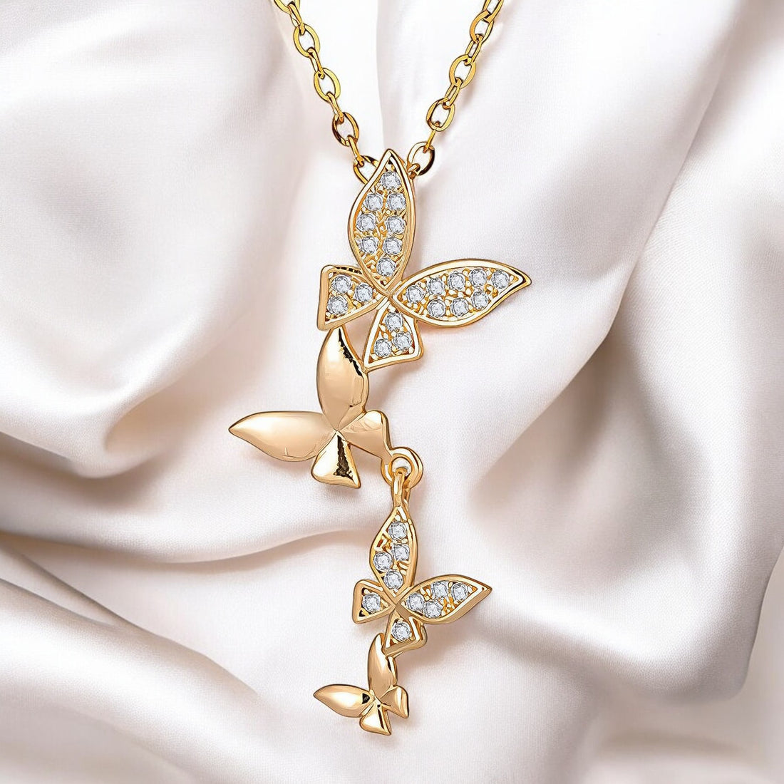 18K gold plated Stainless steel &quot;Butterflies&quot; necklace