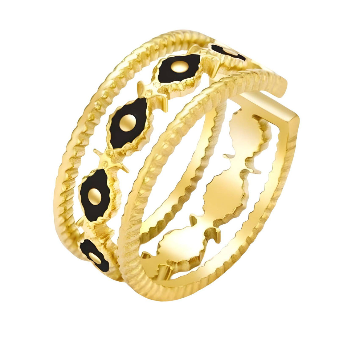 18K gold plated Stainless steel &quot;Evil Eyes&quot; finger ring, Intensity - zemarajewelry