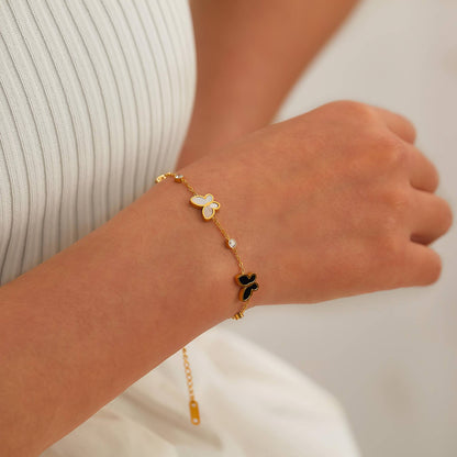 18K gold plated Stainless steel &quot;Butterflies&quot; bracelet, Intensity - zemarajewelry