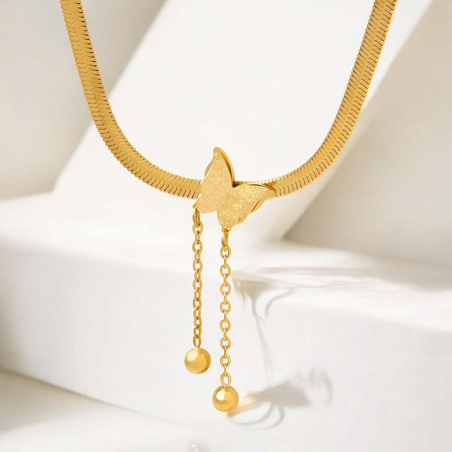 18K gold plated Stainless steel &quot;Butterfly&quot; necklace - zemarajewelry