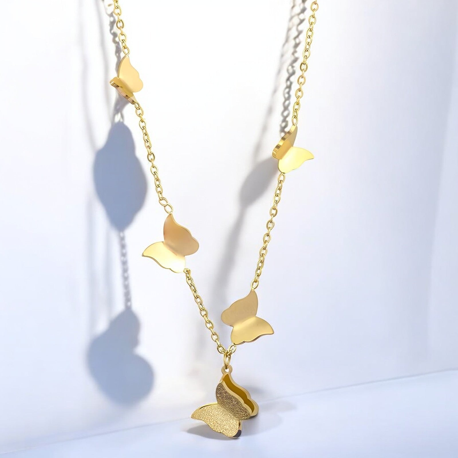 18K gold plated Stainless steel &quot;Butterflies&quot; necklace