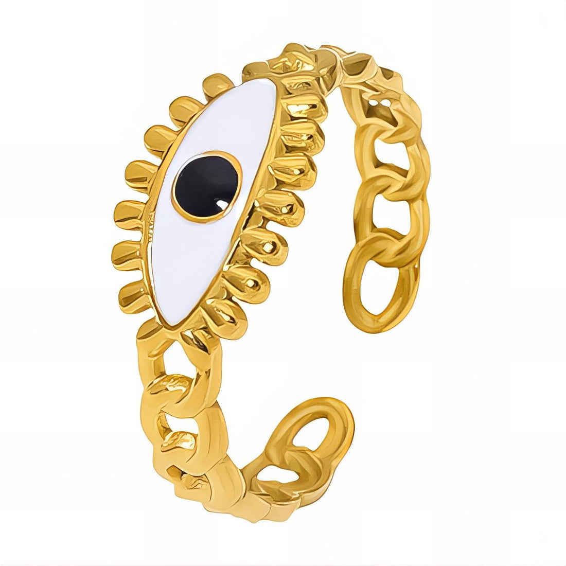 18K gold plated Stainless steel &quot;Evil Eye&quot; finger ring, Intensity - zemarajewelry