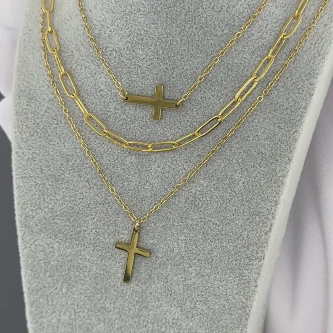 18K gold plated Stainless steel "Crosses" necklace, Intensity
